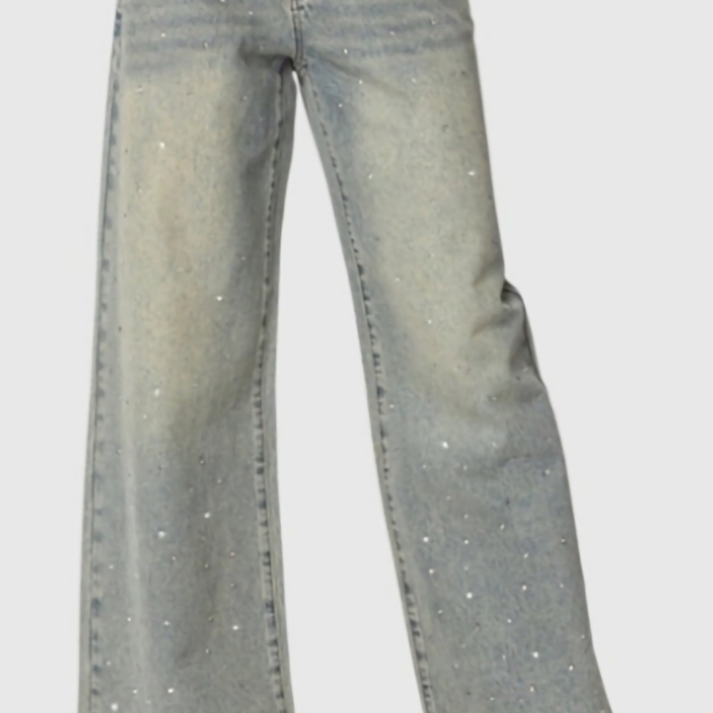 Urban Outfitters Light Wash Glitter Wide-Leg Jeans